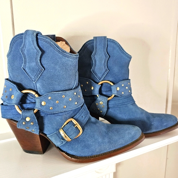 American Rebel Shoes - Elvis Presley Viva Harness Blue Suede Booties Size 8.5 Limited Edition